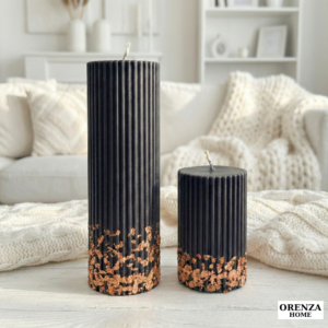 Dark Grey Pillar Candle With Rose Gold Foil Glitter