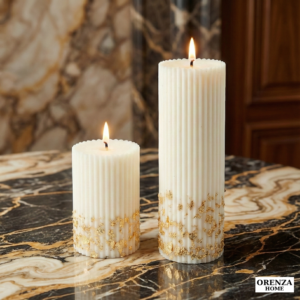 White Pillar Candle With Golden Foil Glitter