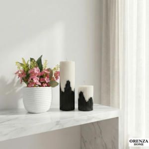 Black & White Pillar candle with Glitter Outline